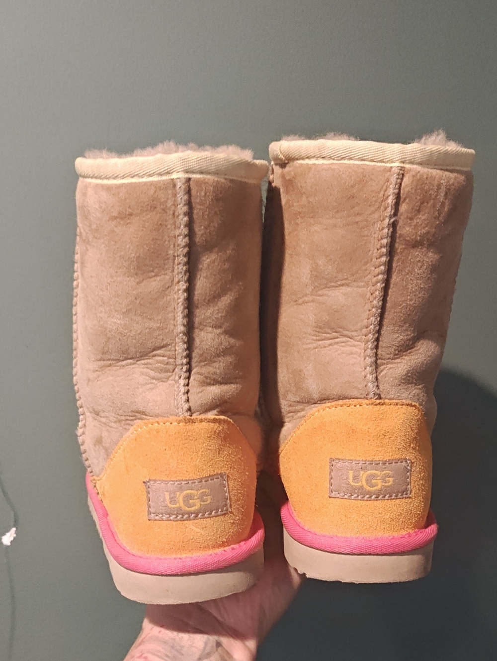 UGG Women's Pink Trim Chestnut Suede Boots